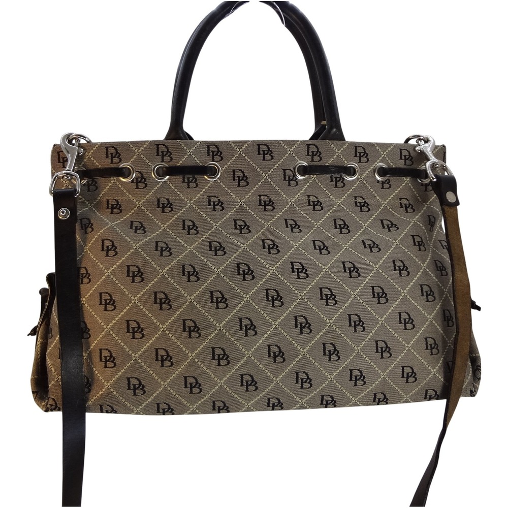 Dooney & Bourke Signature Jacquard Tassel Monogram Canvas‎ Leather Trim Tote Bag - Picture 2 of 8